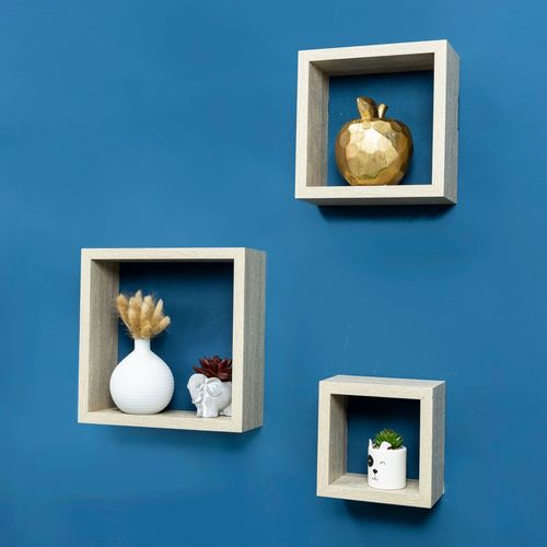 Cube Oak Floating Wall Shelf - Set of 3