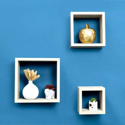Cube Oak Floating Wall Shelf - Set of 3