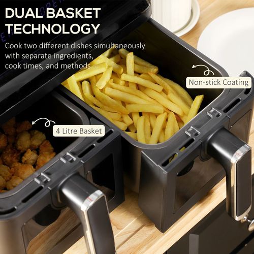 8L Dual Air Fryer Family Size with 2 Basket 8 Presets Cookbook Timer 2500W