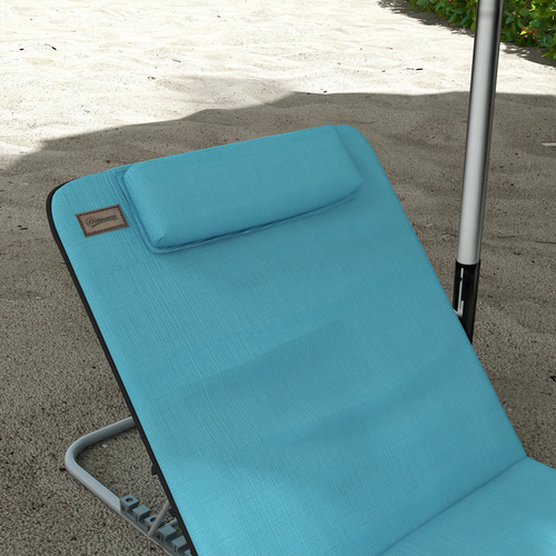 Outdoor Beach Mat Steel Reclining Chair Set in Light Blue - 2 Pieces
