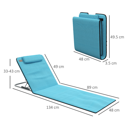 Outdoor Beach Mat Steel Reclining Chair Set in Light Blue - 2 Pieces