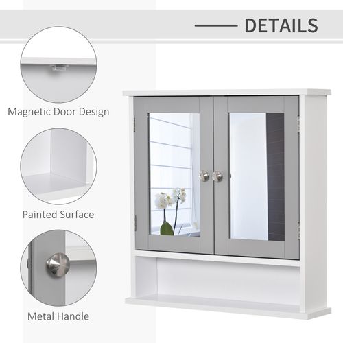 Mirror Cabinet Wall Mounted with Double Mirrored Doors in Grey