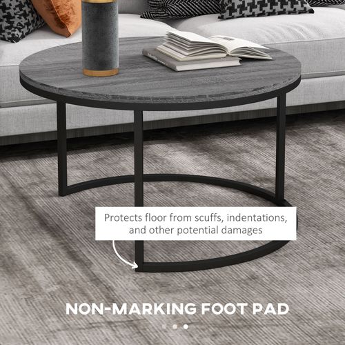 Stacking Coffee Table Set Steel Frame Wood Effect Top - 2 Pcs