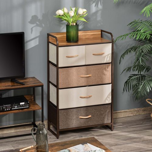 Dresser Tower With 5 Linen Fabric Drawers Steel Frame