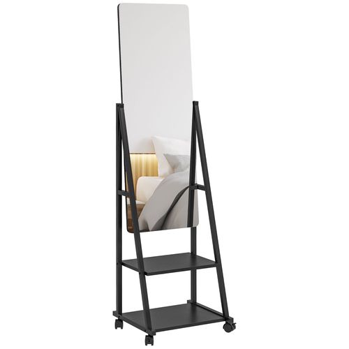 Portable Full Length Mirror Adjustable Full Body Mirror with 2 Shelves