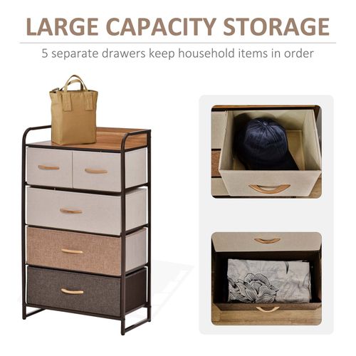 Dresser Tower With 5 Linen Fabric Drawers Steel Frame