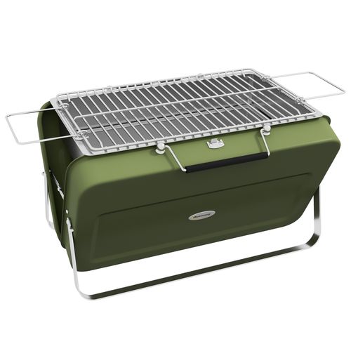 Portable BBQ Grill with Suitcase Design for Camping Picnic Party in Green
