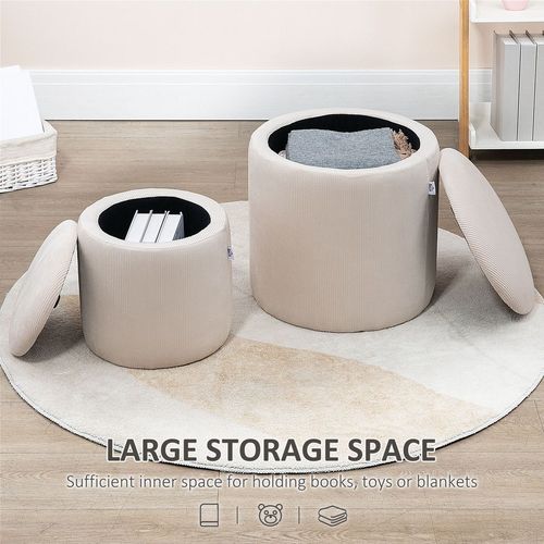Cream / White Fabric Storage Ottomans with Removable Lids - Set of 2