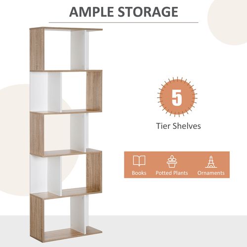 5-tier Display Shelving Storage Bookcase S Shape Unit Natural