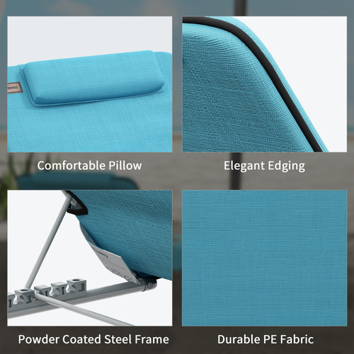 Outdoor Beach Mat Steel Reclining Chair Set in Light Blue - 2 Pieces