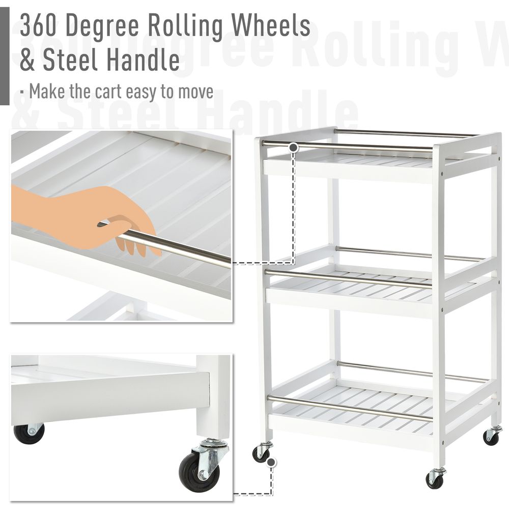 Pine Wood 3Tier Kitchen Trolley White