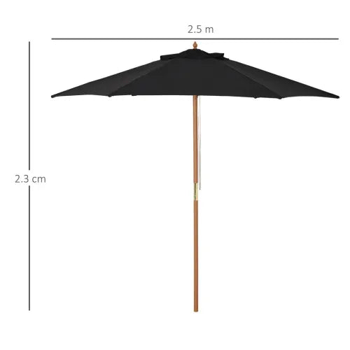 2.5m Wood Garden Parasol in Black