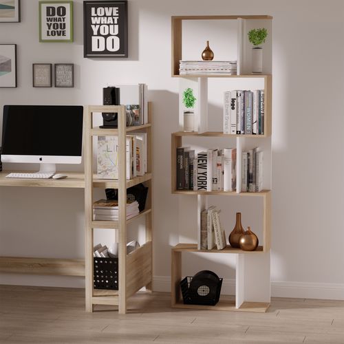 5-tier Display Shelving Storage Bookcase S Shape Unit Natural