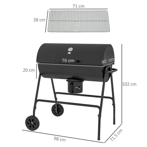 Barrel Charcoal Barbecue BBQ Grill Trolley with Ash Catcher Thermometer