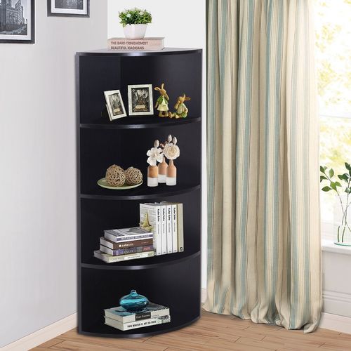 4 Tier Wood Corner Shelf Unit in Black
