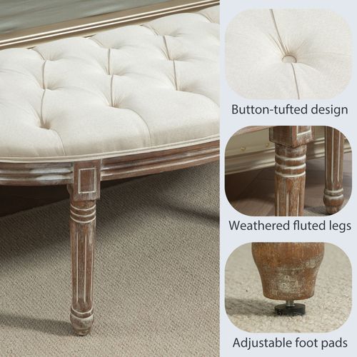 Half-Circle End Bench Ottoman Footstool Seat Cream