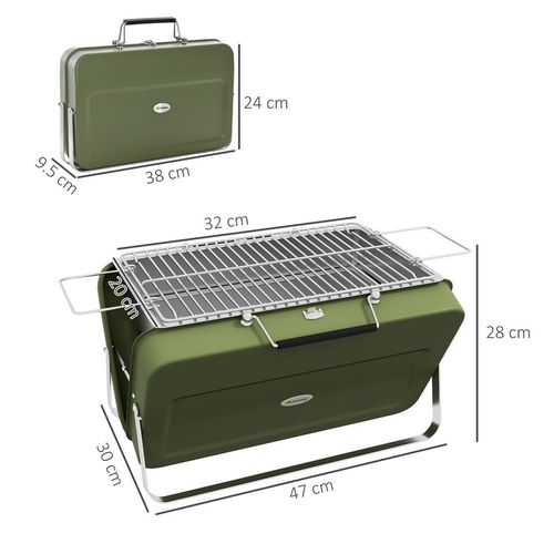 Portable BBQ Grill with Suitcase Design for Camping Picnic Party in Green
