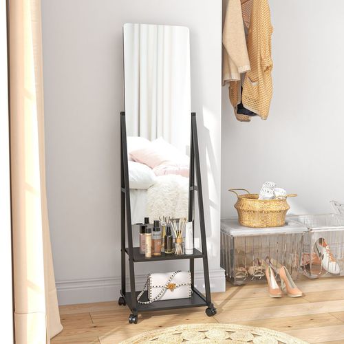 Portable Full Length Mirror Adjustable Full Body Mirror with 2 Shelves