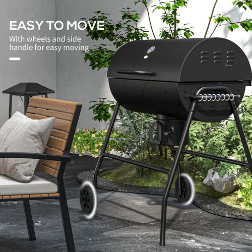 Barrel Charcoal Barbecue BBQ Grill Trolley with Ash Catcher Thermometer