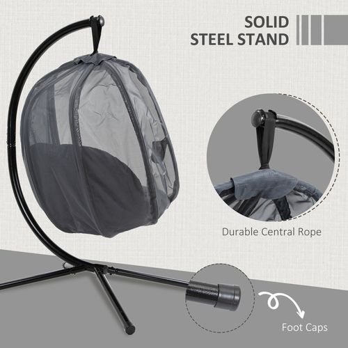 Folding Hanging Egg Chair with Cushion and Stand Grey
