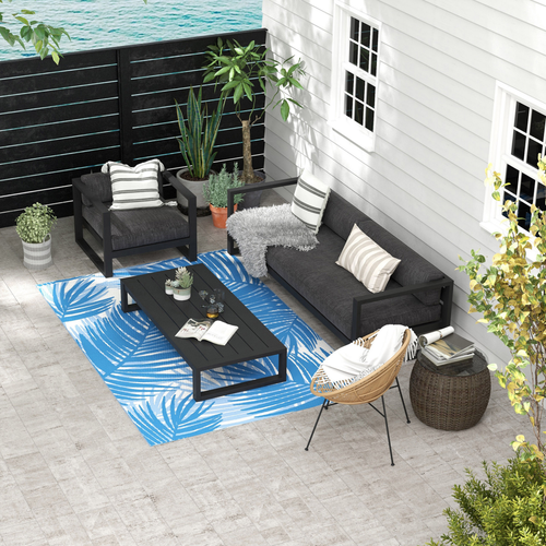 Reversible Waterproof Outdoor Rug with Carry Bag, (182cm x 274cm) in Blue