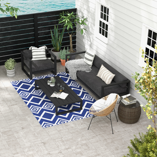 Reversible Waterproof Outdoor Rug with Carry Bag (182cm x 274cm) in Blue