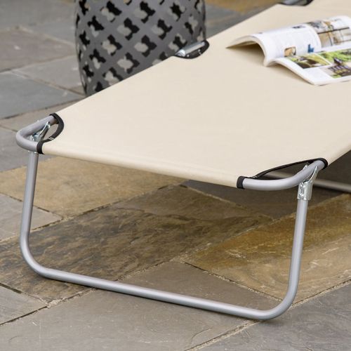 Folding Chair Sun Lounger with Sunshade Garden Recliner in Beige