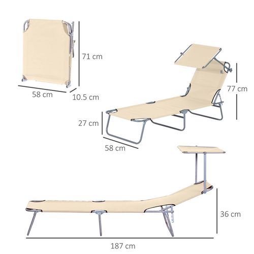 Folding Chair Sun Lounger with Sunshade Garden Recliner in Beige