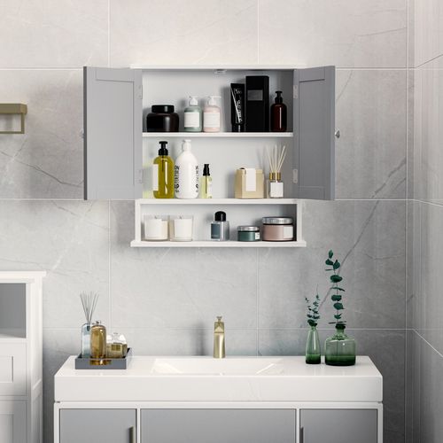 Mirror Cabinet Wall Mounted with Double Mirrored Doors in Grey