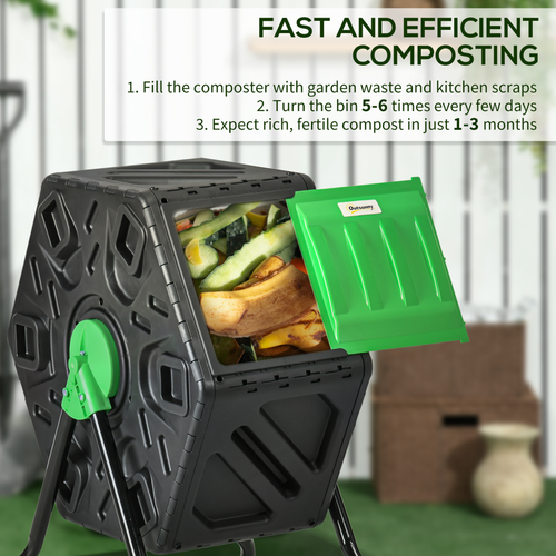 Garden Compost Bin with Barrel Rotating Composter and Steel Legs - 65L