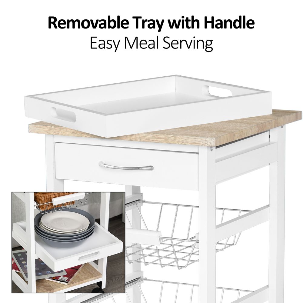 MDF Wood 5Tier Kitchen Storage Trolley White