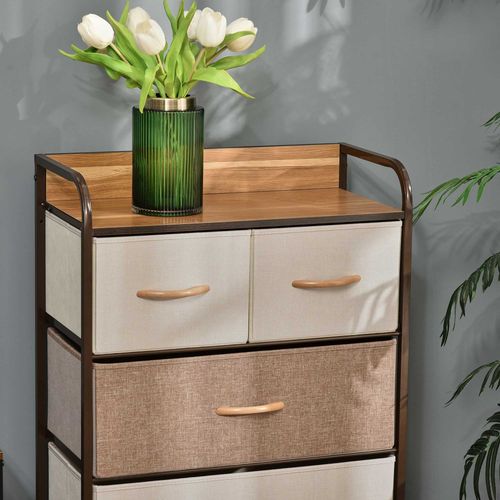 Dresser Tower With 5 Linen Fabric Drawers Steel Frame
