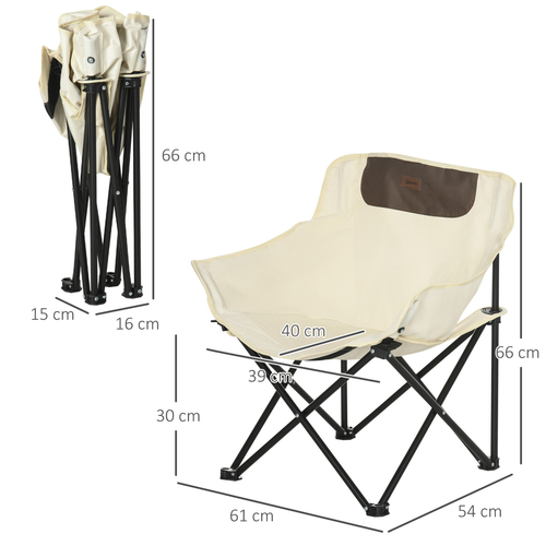 Folding Camping Chair with Carrying Bag and Storage Pocket in White