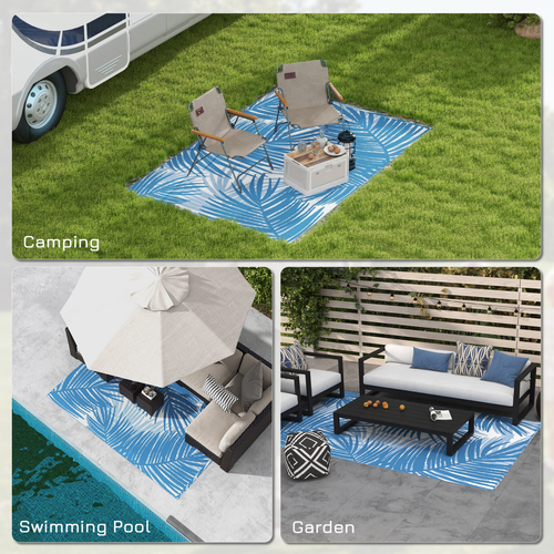 Reversible Waterproof Outdoor Rug with Carry Bag, (182cm x 274cm) in Blue