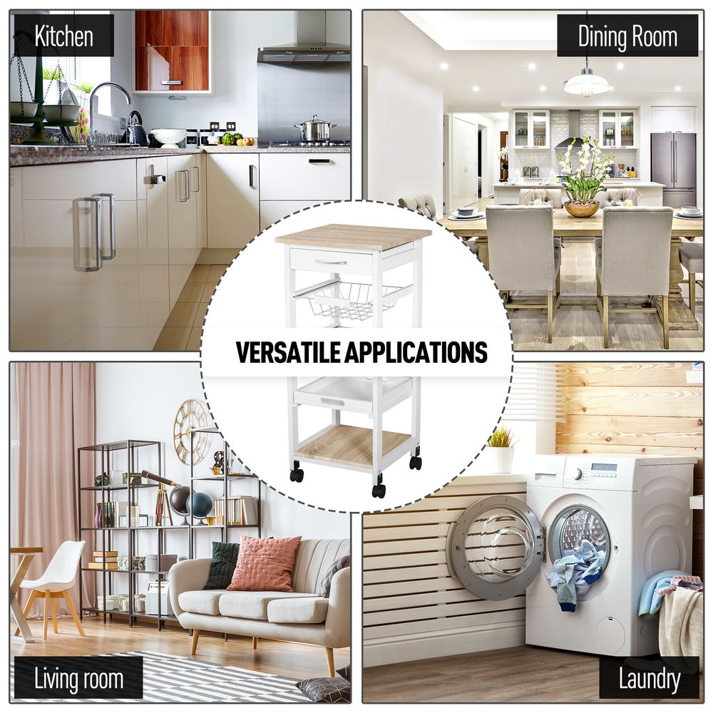MDF Wood 5Tier Kitchen Storage Trolley White