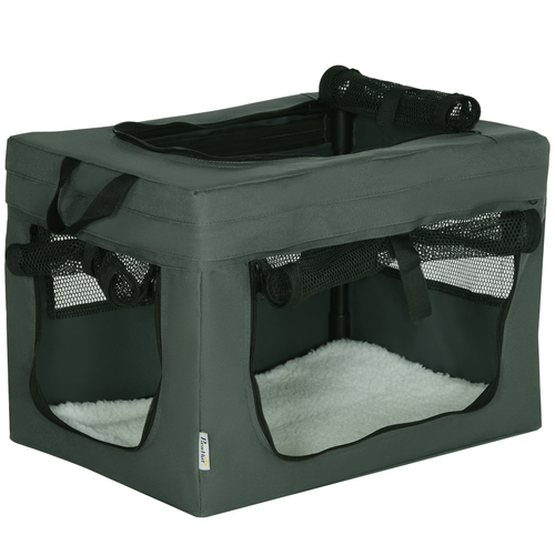 Foldable Pet Carrier, Cat Bag with Cushion, for Miniature Dogs (48.5cm) - Grey