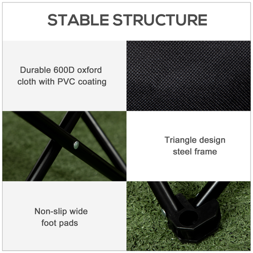 Folding Camping Chair with Carrying Bag and Storage Pocket in Black