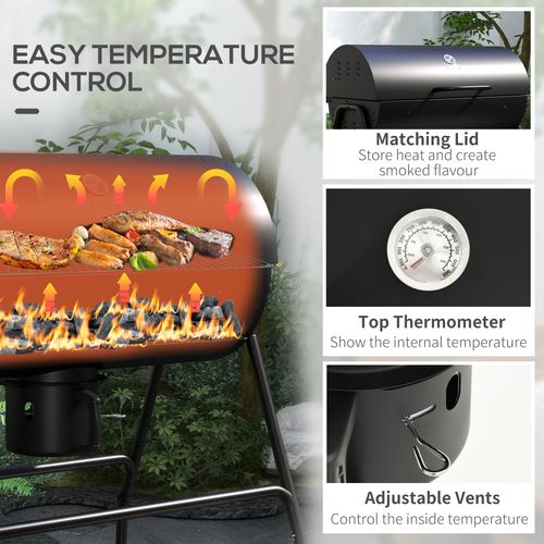 Barrel Charcoal Barbecue BBQ Grill Trolley with Ash Catcher Thermometer