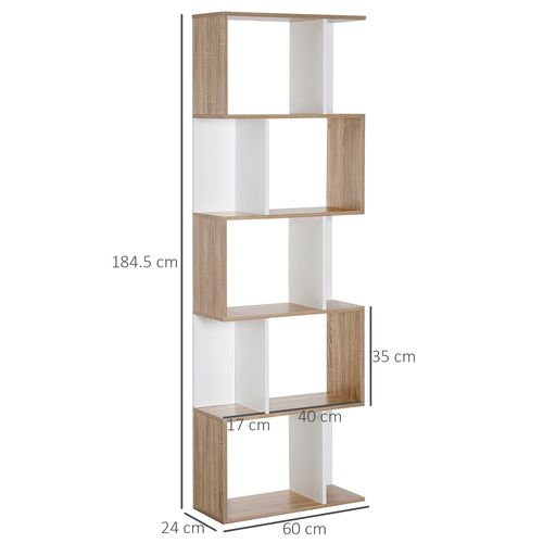 5-tier Display Shelving Storage Bookcase S Shape Unit Natural