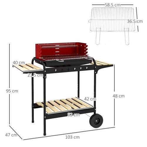Charcoal Barbecue BBQ Grill Trolley With 5-level Grill Height Ash Catcher