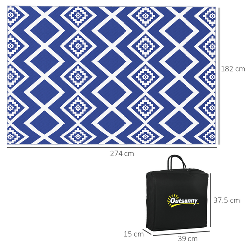 Reversible Waterproof Outdoor Rug with Carry Bag (182cm x 274cm) in Blue
