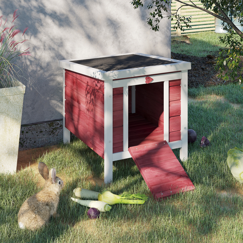 Wooden Rabbit Hutch Bunny Cage Guinea Pig House Pet Habitat Ferret - Red