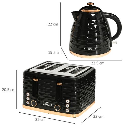 Kettle and Toaster Set 1.7L Rapid Boil Kettle & 4 Slice Toaster Black