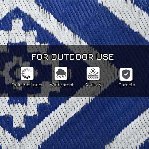 Reversible Waterproof Outdoor Rug with Carry Bag (182cm x 274cm) in Blue