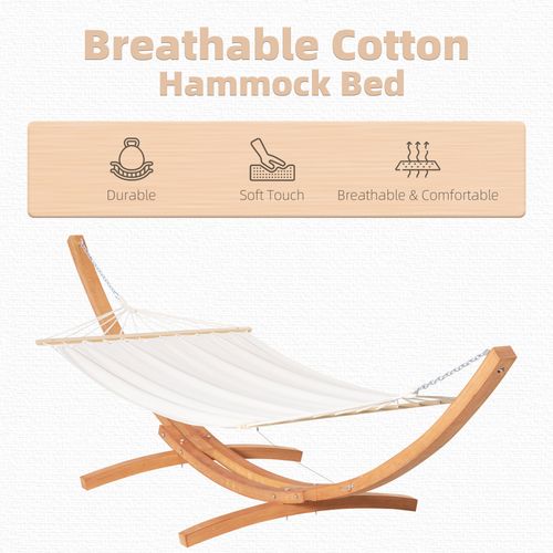 Outdoor Garden Hammock & Wooden Stand Swing Hanging Bed White