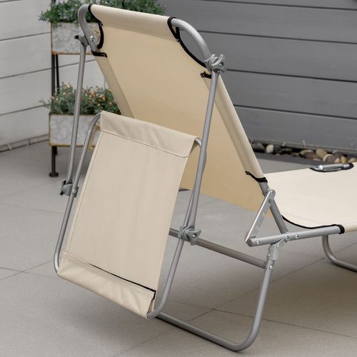 Folding Chair Sun Lounger with Sunshade Garden Recliner in Beige