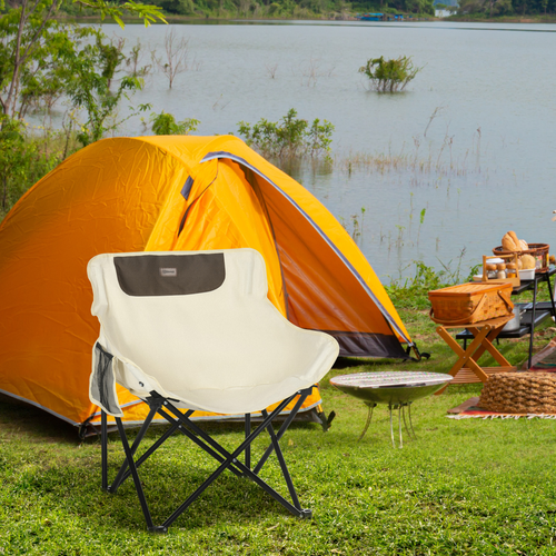 Folding Camping Chair with Carrying Bag and Storage Pocket in White