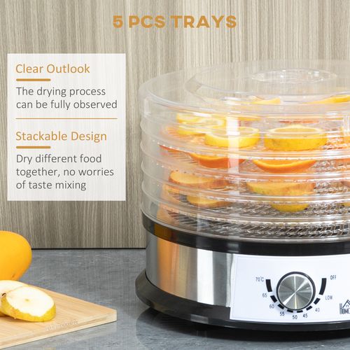 5-Tier 250W Stainless Steel Food Dehydrator - Silver