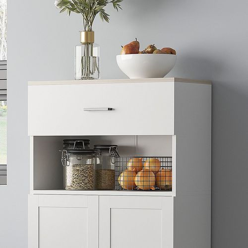 Kitchen Cupboard Storage Cabinet with Drawer, Countertop, White