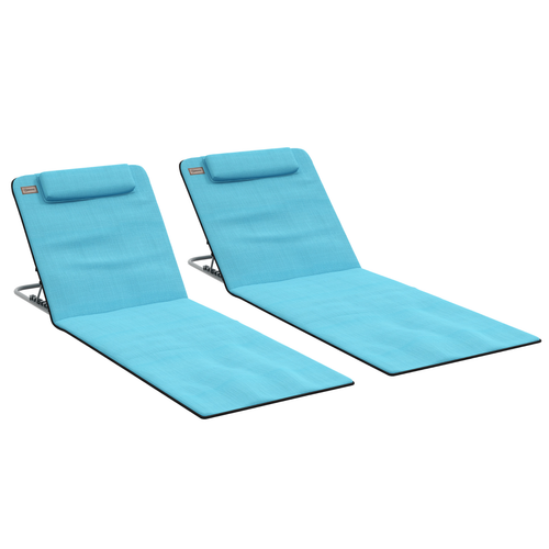 Outdoor Beach Mat Steel Reclining Chair Set in Light Blue - 2 Pieces
